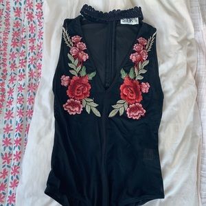 LF rose embroidered bodysuit